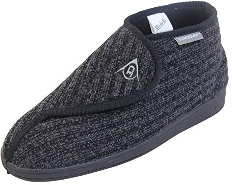 Dunlop Mens Adjustable Quick Easy Touch Fastening Orthopaedic Boot Slippers - Washable Hook and Loop Cosy Winter Bootie Slippers Men Size 11 UK