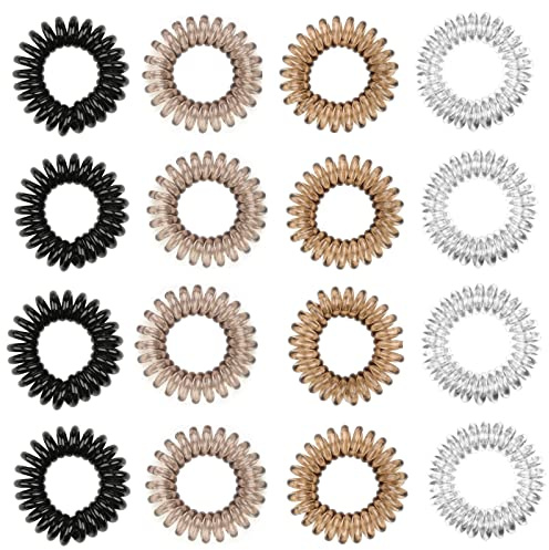 Miying 18 Pcs Spiral Hair Ties Plastic Coil Hair Bands Telephone Cord Bobbles Elastic Spiral Ponytail Hairbands Set No damage 4 Colors Hairs Accessories, Hairs Ties,Clear Elastic Bands
