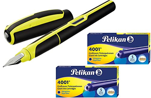 Pelikan Füllhalter Style Neon, M-Feder (Gelb + Patronen)