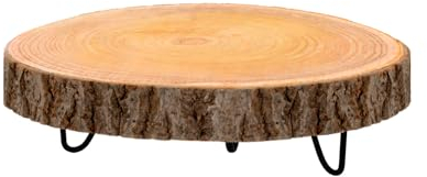 Spetebo Mini Beistelltisch Baumscheibe mit Metall Gestell - 25 cm - Kleiner Blumenhocker aus Holz - Pflanzen Ständer Blumen Hocker Deko Teller klein