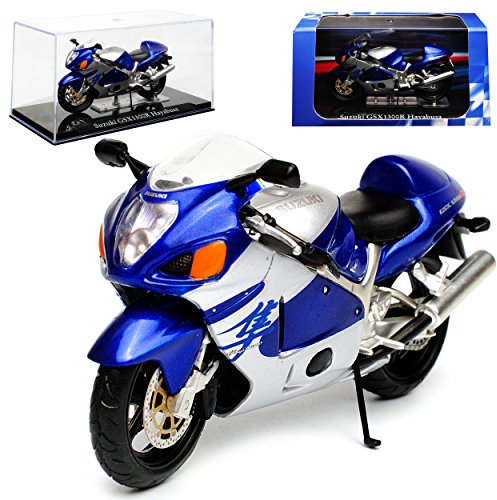 Ixo Suzuki GSX1300R Hayabusa Blau Silber mit Sockel und Vitrine 1/24 Atlas Modell Motorrad