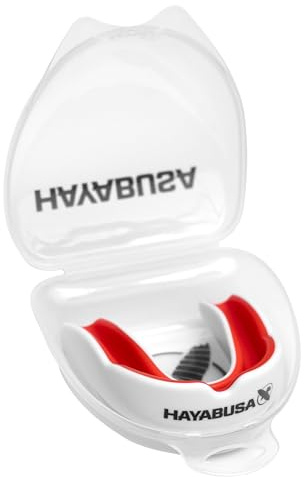 Hayabusa Combat Sports Mouth Guard Youth, Kids and Adult Sizes Comes with Case - White/Red, Adult