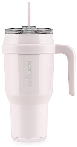 REDUCE 2.0 Becher mit Griff – vakuumisolierter Edelstahlbecher mit Sip-It-Your-Way-Deckel und Strohhalm – hält Getränke bis zu 34 Stunden kalt – schweißfest, spülmaschinenfest, BPA-frei (1,2 l, rosa