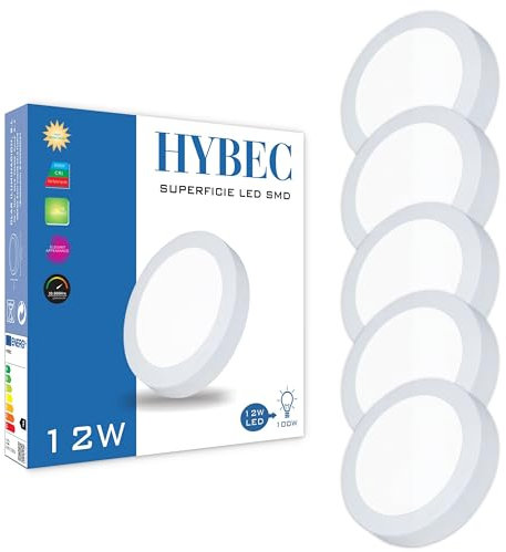 HYBEC - Plafonnier LED 12W Cuisine et Salle de Bain, Blanc Froid 6500K (Lot de 5)