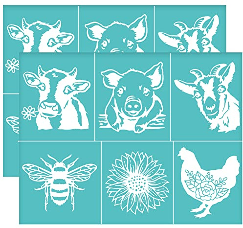 OLYCRAFT 2pcs serigrafia Stencil animali fattoria serigrafia Stencil autoadesivo maiale mucca riutilizzabile serigrafia rete di trasferimento per la pittura su legno magliette borse- 28x22cm