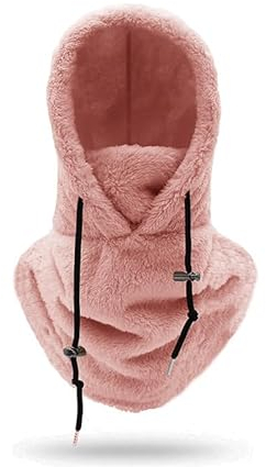crazy bean Mütze Fleece Winter Sturmhaube Warme Kapuzenschal 2 in 1 Winddicht Hut mit Wolle-Futter para Ski Cycling(Rosa)