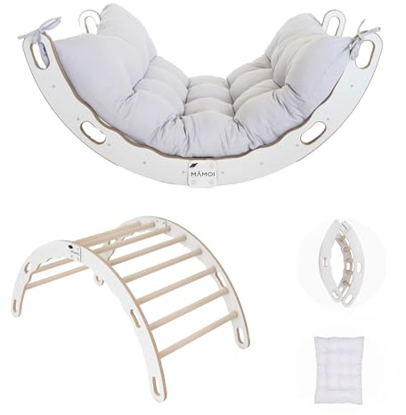 MAMOI® Kletterbogen mit Kissen, Kissen für Kinder, Klettergerüst aus Holz, Kletterdreieck, Baby Klettern, Holzbogen für Kinder, Spielplatz, Klettergerüst Indoor