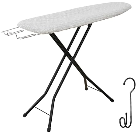 Ironing Board with Iron Rest, Iron Board with 3 Layers Extra Thick Cover, Compact and Space Saver Foldable Ironing Board, Adjustable Height, Easy Storage with Smart Hanger and Lightweight Design