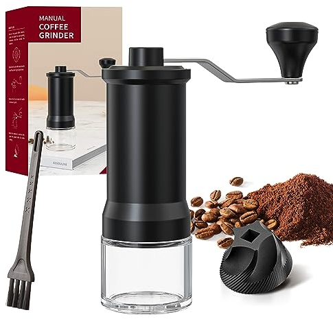 RICHSUM Macinacaffè Manuale - Macinino a Macina Regolabile con Base di Vetro Rinforzato - Eleganza Retrò Perfetto per Espresso, Goccia e Versamento