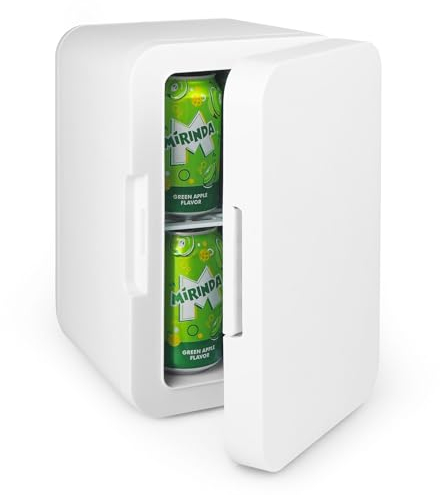 MUCOOS Mini Kühlschrank, 6 L / 8 Dosen kühlschrank Klein, Mini Kühlbox 220V AC/12V DC, Kühl/Heizfunktion, Kosmetik Kühlschrank, Auto Kühlschrank (Reinweiß)