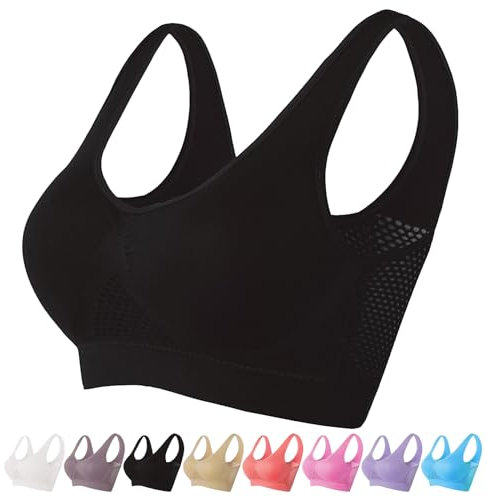 Womens Breathable Cool Lift Up Air Bra Full Support Sports Bra Seamless Wireless Unpadded Comfort No Underwire Plus Size 7XL Bras for Women No Underwire UK
