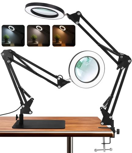 Toaren 2 in 1 Lente di Ingrandimento con Luce 10 X Lampada di Ingrandimento LED Lente d'Ingrandimento con Luce e Supporto, 3 Modalità Colore, 10 di Luminosità, per Hobby, Lettura, Riparazione, Anziani