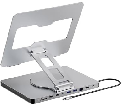 Gramigg Support de station d'accueil pour ordinateur portable 10 ports avec sortie 4K60Hz USB 3.0x3 et PD100W Charge 360 degrés Rotation support