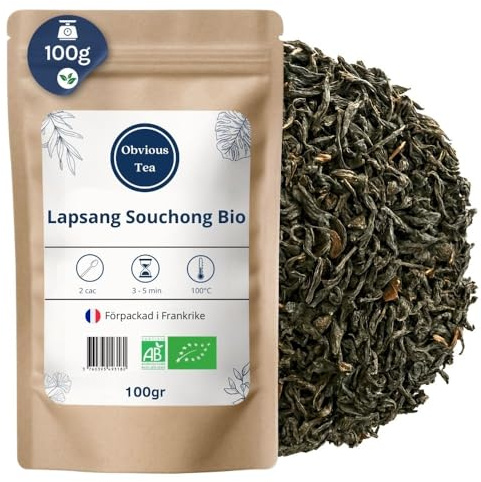 Ekologiskt Lapsang Souchong rökt te - Löst veganskt svart te, 100 % naturligt, GMO-fritt - Ekologiskt jordbruk - Förpackat i Frankrike - 100 g påse (50 koppar)