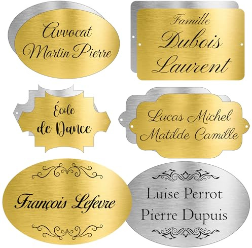 Plaque de Porte, Plaquette de Portail, Plaque Professionnelle ou Entreprise | Dorée ou Argentée | Personnalisable en Stratifié Plastique pour Intérieur & Extérieur