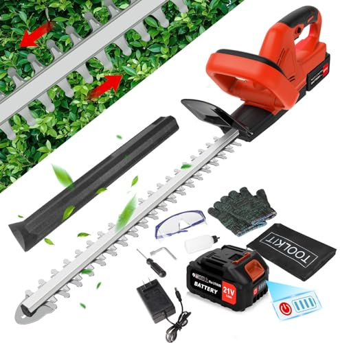 21 V Cortasetos Profesional inalámbrico de con 3.0 mAh batería y Cargador rápido, Doble Hoja de Corte,diámetro de Corte 15 mm, Longitud de Corte 55 cm, para jardín, césped y Patio (Rojo)