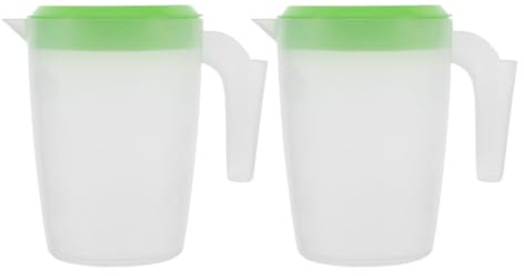 Ciieeo Lot de 2 Pichets en Plastique 1L avec Couvercle - Carafe à Eau Graduée avec Poignée Ergonomique -, Anti-Éclaboussures pour Jus, Thé Glacé, Lait et Boissons Fraîches