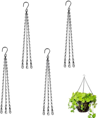 Garegce 4pcs Heavy Duty Hanging Basket Chains with Clip 3 Point 16 (41cm), Replacement Chain Flower Pot Chains For Hanging Planter Basket Indoor Outdoor Flower Pots (Black)