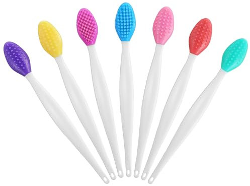 Guduling 7 Pcs Lip Exfoliator Brush,Colored Silicone Pore Cleaning Brush,Double-Sided Silicone Lip Scrubbers,Soft Exfoliating Lips Scrubber for Nose,Lips Skin Exfoliator Tool