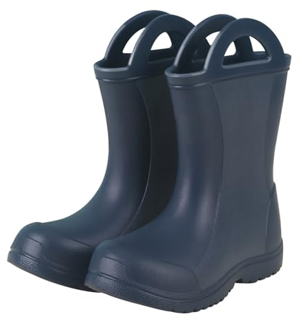 Weishuo Bottes de Pluie Enfant EVA Ultra-Légères Imperméables, Antidérapantes avec Poignées pour Filles et Garçons, Taille du Fabricant 15, 24.5 EU, Bleu foncé