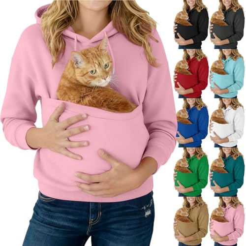 HUIFUAO Huvtröja med kattficka och kängurupåse, bärtröja, katt- och hundtröja, långärmad tröja för husdjursälskare, Z21 marinblå, XXL