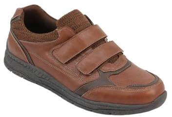 Truflex Men's Wide Fit Touch Fasten Trainers for Comfortable Walking with Cushioned Support & Slip Resistant Sole Brown 9