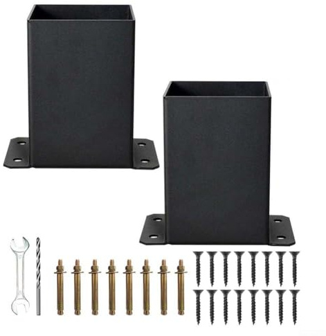 HEBEOT Kit de protection de poteaux d'ancrage en fer robuste pour clôture en bois, boîte aux lettres, tonnelle et support d'escalier, installation facile, longue durée, noir