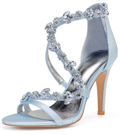 Scarpe da Sposa Bridal Donna Spillo Tacco Heel Aperte sulla Punta Cinturino alla Caviglia Casual Heels Sandali 10 .5CM,Sky Blue,40 EU