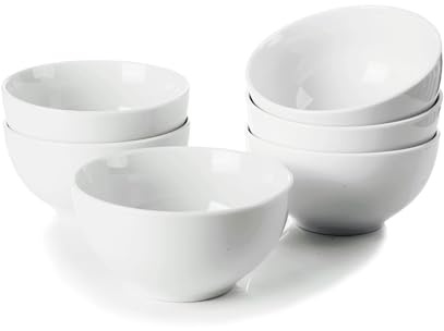 WishDeco Set di 6 Ciotole Piccole in Porcellana Bianca, 11,5 cm 300ml Impilabili, Ciotole Multiuso per Riso Zuppa Cereali Snack Dessert, Sicure per Microonde Forno Congelatore e Lavastoviglie