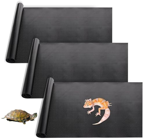 ZYQUES 3 Roll Reptile Carpet, 45x200cm EVA Tortoise Bedding Mat Non Slip Terrarium Substrate Liner for Tortoise Lguana Lizard Gecko and Snake Black