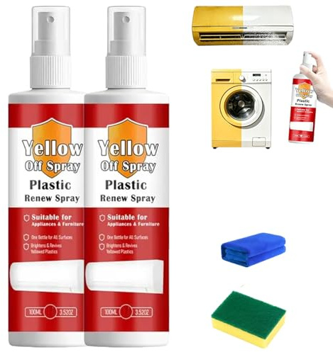 Plastic Renew Yellow-Off Spray Cleaner,Plastic Yellowing Remover,Heavy Duty Yellow Stain Remover, Per superfici in plastica per elettrodomestici (2pcs)