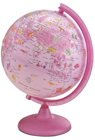 Waypoint Geographic Safari Explorer Animals Globe, World Globe, 10” Illuminated Desktop Globe with Physical Earth and 100s of Illustrated Animals, Pink