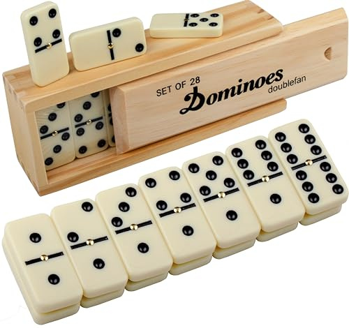 Domino Set für Erwachsene, Domino Set Double Six, Double 6 Professional Domino Steine mit Spinner in Holzbox, 28 Stück Domino Set 28 Steine mit Naturholzkiste