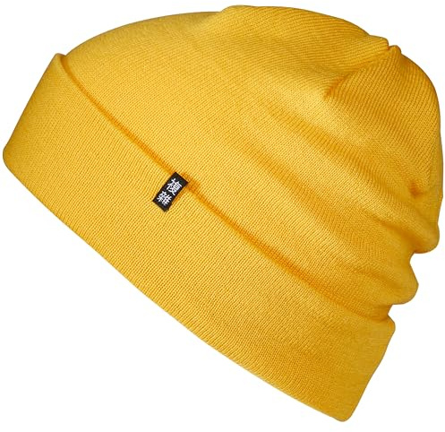 Enter the Complex® Merino Mütze Herren, Beanie Damen, 100% Merino Wolle, Warm und Dünn, Zweilagige Strickmütze, Gelb