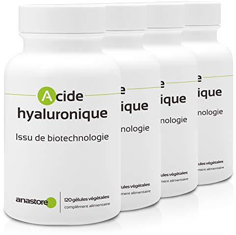 ACIDO IALURONICO*PACK 3+1 GRATIS * DI ORIGINE BIOTECNOLOGICA*100 mg/120 capsule *Idratazione della pelle, comparsa di rughe, problemi articolari, reumatismi, secchezza oculare * Fabbricato in Francia