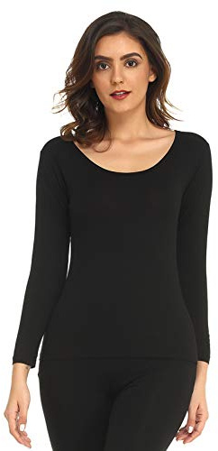 Mcilia - Maglia Termica a Maniche Lunghe da Donna, Modale Ultra Sottile, con Scollo Rotondo, Nero X-Large (EU 48 50)