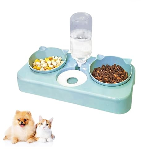 Cuenco 3 en 1 para Gato Con Bebedero Automático, 8° Inclinación Comedero Tazón de Alimentación para Gatos y Perros Pequeños (Verde)