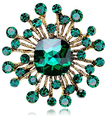 Broche vintage en forme de fleur avec émeraude synthétique pour femmes et filles Strass et cristal Pour pull écharpes vestes châle robe costume chapeau corsage Broche tendance Cadeau Le jour de Noël