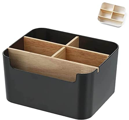 gvivej Schreibtisch Organizer - 5 Fächer Holz Desktop Organizer - mit Stifthalter - Kann gespeichert werden Stift - Kosmetikartikel - Haftnotizen - für Büro Schlafzimmer und Wohnzimmer - Schwarz