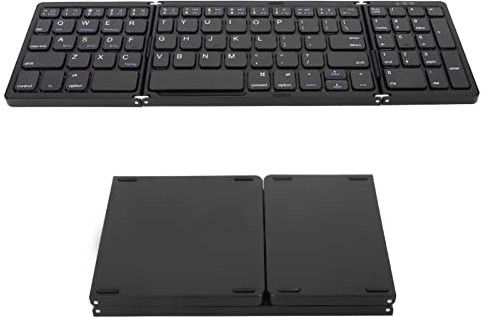 Vikbart Bluetooth-Tangentbord, Trevikt Bärbart Trådlöst Tangentbord med Numerisk Tangentbord, Pocket Folding Keyboard Sync Upp Till 3 Enheter, för IOS Android Windows (Svart)