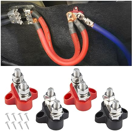 CGEAMDY 4 Pezzi Universale Morsettiera Bus Bar, M8 Morsettiera Di Distribuzione Dell'alimentazione Della Batteria, Posto Di Collegamento Isolato 12V - 48V DC Bus Bar Busbar, Per Auto Camion RV Barca