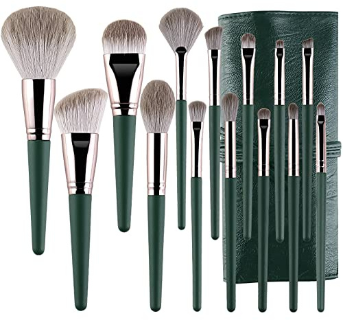 Juego de brochas de maquillaje, set brocha para maquillaje profesional, Brochas para base, corrector, polvo, rubor, sombra de ojos, cejas, pinceles de maquillaje con bolsa de cosméticos (14 piezas)