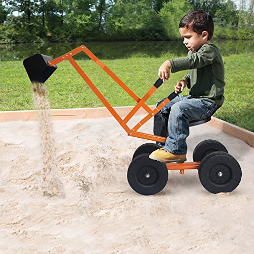 COSTWAY Excavadora de Arena para Niños con Asiento Giratorio, Juguete Excavadore de Metal para Arena, Excavadora de Asiento para Caja de Arena, Excavadora Metálica para Playa (Naranja)