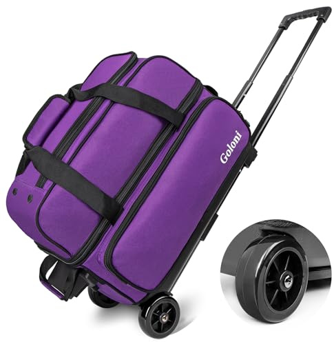 Goloni Double Roller 2 Ball Bowling Bag with Separate Shoe Compartment,2 Ball Bowling Bag with Wheels,Retractable Handle Extends to 40
