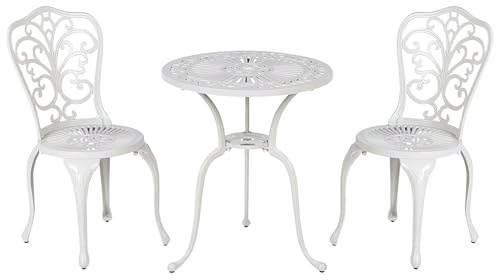Caféset Utomhus Trädgård Metall Bistro Set Bord och Stolar Off-White Triora/Dascio