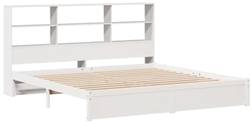 vidaXL Massivholzbett, Bett mit Bücherregal ohne Matratze, Bettgestell mit Lattenrost, Holzbett Doppelbett für Schlafzimmer, Weiß 180x200cm Kiefer