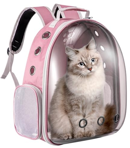 Youyijia Cat Carrier Backpack, Space Capsule Pet Carrier Front Pack Space Capsule for Small Medium Cats & Dogs, Breathable Pet Travel Backpack for Hiking, Walking, Camping (Pink)