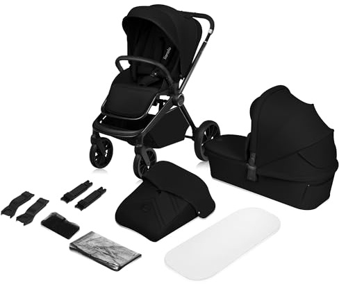 LIONELO MIKA PLUS 2-in-1 Buggy 0-48 Monate bis 22 kg Babywanne bis 9 kg, Rückenlehne und Füße verstellbar, AiryDots,Dämpfung, 360° drehbare PU-Räder, XXL-Verdeck