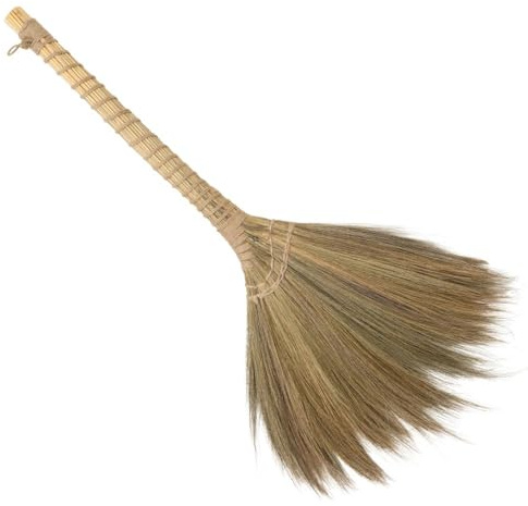 TTS For Home Outdoor Broom for Floor Cleaning, 43.3'' Length Heavy-Duty Natural Grass Broom for Sweeping Concrete Courtyard Garage Patio Indoor Home Kitchen Office Lobby