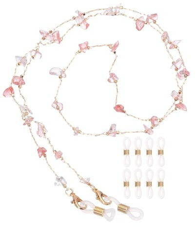 sourcing map Glasses Chain, 74cm Stone Eyeglasses Strap Stylish Mask Lanyard Chains with 8 Chain Ends for Women, Pink